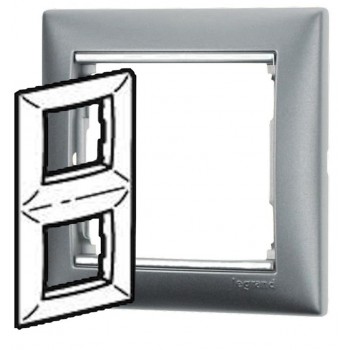 Рамка установочная 2-постовая вертикальная цвет алюминий/серебро Legrand серии Valena